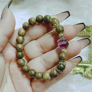VÒNG TAY TRẦM HƯƠNG TỐC PHỐI TÚI TIỀN THẠCH ANH TÍM THIÊN NHIÊN - THẮNG GIANG