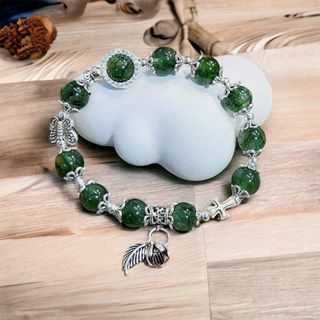 VÒNG TAY CHARM BẠC TA PHỐI ĐÁ THẠCH ANH TÓC XANH THIÊN NHIÊN - THẮNG GIANG
