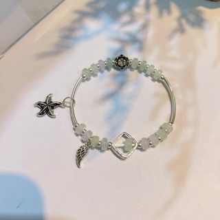 VÒNG TAY CHARM BẠC TA PHỐI NGỌC CẨM THẠCH DẸT THIÊN NHIÊN - THẮNG GIANG