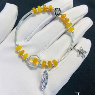 VÒNG TAY CHARM BẠC TA PHỐI NGỌC CẨM THẠCH DẸT THIÊN NHIÊN - THẮNG GIANG