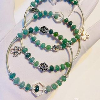 VÒNG TAY CHARM BẠC TA PHỐI NGỌC CẨM THẠCH DẸT THIÊN NHIÊN - THẮNG GIANG