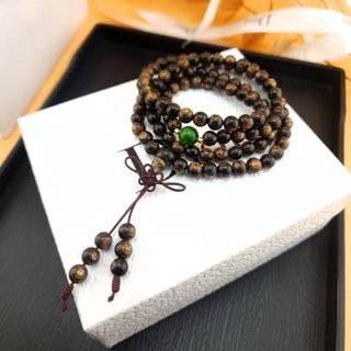 VÒNG TAY TRẦM HƯƠNG SÁNH PHỐI ĐÁ PHONG THỦY THIÊN NHIÊN BI VÀNG TÂY 10 KARA - THẮNG GIANG