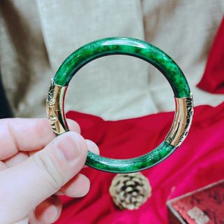 VÒNG TAY NGỌC CẨM THẠCH SƠN THỦY BẢN ĐŨA THIÊN NHIÊN BỌC XI VÀNG - THẮNG GIANG