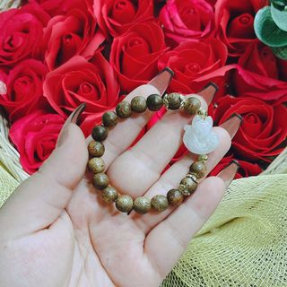 VÒNG TAY TRẦM HƯƠNG TỐC THIÊN NHIÊN PHỐI HỒ LY NGỌC CẨM THẠCH TRẮNG PHỚT - THẮNG GIANG