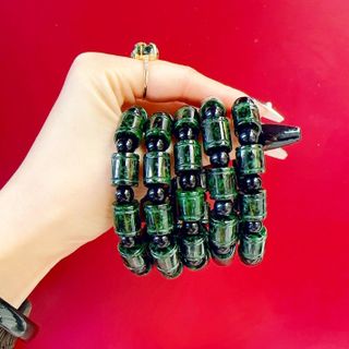 VÒNG TAY NAM LU THỐNG NGỌC CẨM THẠCH ĐỐT TRÚC PHỐI HẠT THẠCH ANH ĐEN - THẮNG GIANG
