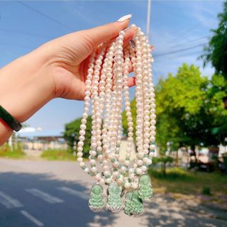 DÂY CHUYỀN NGỌC TRAI NUÔI GẮN MẶT PHẬT QUAN ÂM NGỌC CẨM THẠCH BỌC BẠC TA - THẮNG GIANG