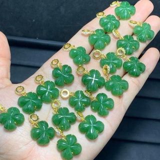 MẶT DÂY CHUYỀN CỎ BỐN LÁ NGỌC BÍCH THIÊN NHIÊN MÓC VÀNG TÂY 10 KARA - THẮNG GIANG