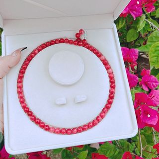 DÂY CHUYỀN THẠCH ANH HỒNG 8 LY TẶNG KÈM HỘP - THẮNG GIANG