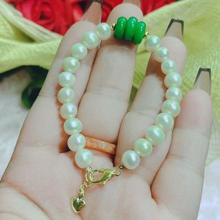 VÒNG TAY NGỌC TRAI 8 LY THIÊN NHIÊN PHỐI TAM ĐIẾU NGỌC CẨM THẠCH - THẮNG GIANG