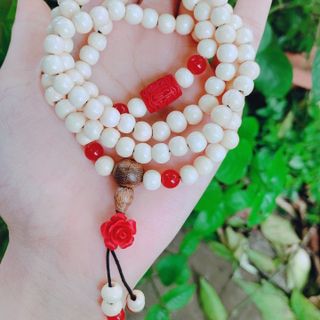 VÒNG TAY DÂU TẰM THIÊN NHIÊN PHỐI LU THỐNG HOA MẪU ĐƠN CHU SA - THẮNG GIANG
