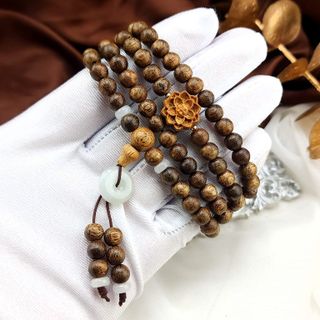 VÒNG TAY SEN TRẦM HƯƠNG TỐC THIÊN NHIÊN PHỐI ĐỒNG ĐIẾU NGỌC CẨM THẠCH - THẮNG GIANG