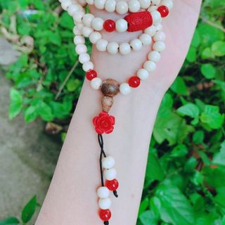 VÒNG TAY DÂU TẰM THIÊN NHIÊN PHỐI LU THỐNG HOA MẪU ĐƠN CHU SA - THẮNG GIANG