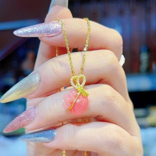 MẶT DÂY CHUYỀN TÚI TIỀN ĐÁ ĐÀO HÓA THIÊN NHIÊN MÓC VÀNG TÂY 10 KARA - THẮNG GIANG
