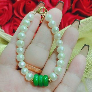 VÒNG TAY NGỌC TRAI 8 LY THIÊN NHIÊN PHỐI TAM ĐIẾU NGỌC CẨM THẠCH - THẮNG GIANG