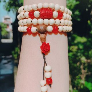 VÒNG TAY DÂU TẰM THIÊN NHIÊN PHỐI LU THỐNG HOA MẪU ĐƠN CHU SA - THẮNG GIANG