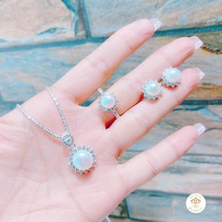 BỘ TRANG SỨC BẠC TA GẮN NGỌC TRAI NUÔI NƯỚC NGỌT THIÊN NHIÊN - THẮNG GIANG