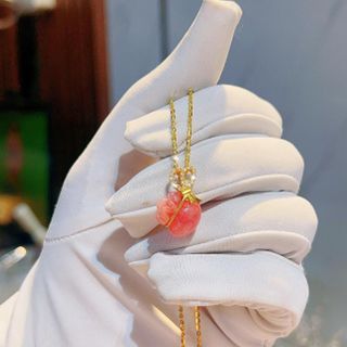 MẶT DÂY CHUYỀN TÚI TIỀN ĐÁ ĐÀO HÓA THIÊN NHIÊN MÓC VÀNG TÂY 10 KARA - THẮNG GIANG
