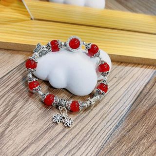 VÒNG TAY MÃ NÃO ĐỎ THIÊN NHIÊN PHỐI CHARM BẠC TA CAO CẤP - THẮNG GIANG