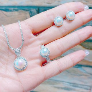 BỘ TRANG SỨC NGỌC TRAI NUÔI NƯỚC NGỌT THIÊN NHIÊN BỌC BẠC TA - THẮNG GIANG