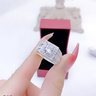 NHẪN NAM BẠC TA CAO CẤP ĐÍNH ĐÁ CHỦ 8 LY CÓ THẺ HÓA ĐƠN - THẮNG GIANG