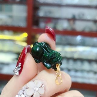 MẶT DÂY CHUYỀN TÌ HƯU NGỌC CẨM THẠCH SƠN THỦY THIÊN NHIÊN MÓC VÀNG TÂY 10 KARA - THẮNG GIANG