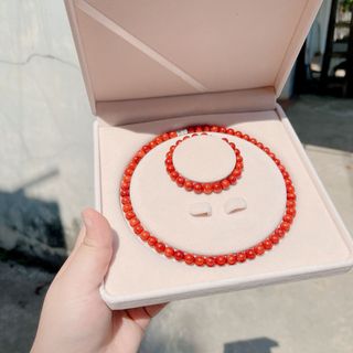 BỘ TRANG SỨC ĐÁ NGỌC CẨM THẠCH HUYẾT 8 LY - THẮNG GIANG