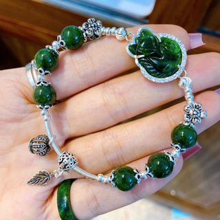 VÒNG TAY CHARM BẠC CAO CẤP HỒ LY NGỌC CẨM THẠCH SƠN THỦY THIÊN NHIÊN - THẮNG GIANG