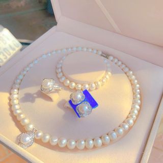 BỘ TRANG SỨC NGỌC TRAI NUÔI THIÊN NHIÊN BỌC BẠC TA - THẮNG GIANG