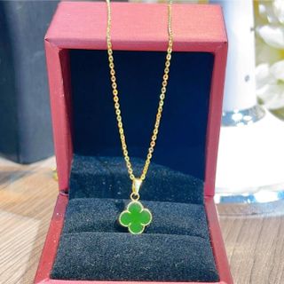 DÂY CHUYỀN CỎ BỐN LÁ NGỌC BÍCH THIÊN NHIÊN BỌC VÀNG TÂY 10 KARA - THẮNG GIANG