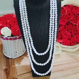 CHUỖI VÒNG CỔ THẠCH ANH TRẮNG BA TẦNG HẦU DÂNG THIÊN NHIÊN - THẮNG GIANG