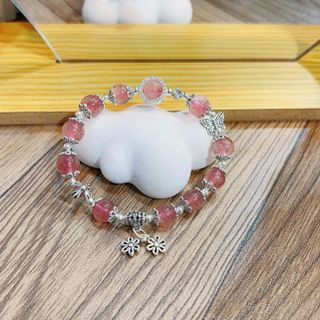 VÒNG TAY CHARM BẠC TA PHỐI THẠCH ANH DÂU TÂY THIÊN NHIÊN - THẮNG GIANG