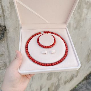 BỘ TRANG SỨC ĐÁ NGỌC CẨM THẠCH HUYẾT 8 LY - THẮNG GIANG