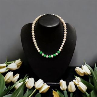 VÒNG CỔ NGỌC TRAI NUÔI PHỐI HẠT NGỌC CẨM THẠCH THIÊN NHIÊN - THẮNG GIANG