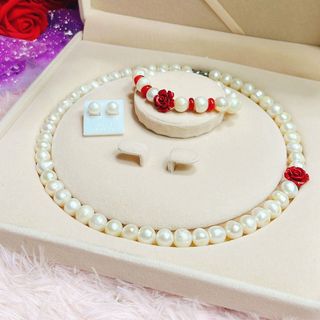 BỘ TRANG SỨC NGỌC TRAI NUÔI THIÊN NHIÊN PHỐI HOA MẪU ĐƠN CHU SA - THẮNG GIANG