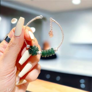 VÒNG TAY CỎ BỐN LÁ NGŨ ĐIẾU NGỌC LAM THIÊN NHIÊN LÕI BẠC TA - THẮNG GIANG