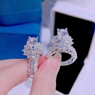 NHẪN HOA ĐÁ BA TẦNG BẠC TA CAO CẤP -THẮNG GIANG