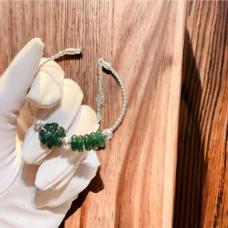 VÒNG TAY CỎ BỐN LÁ NGŨ ĐIẾU NGỌC LAM THIÊN NHIÊN LÕI BẠC TA - THẮNG GIANG