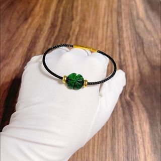 VÒNG TAY CỎ BỐN LÁ NGỌC CẨM THẠCH SƠN THỦY LÊN DÂY CÁP ĐEN - THẮNG GIANG