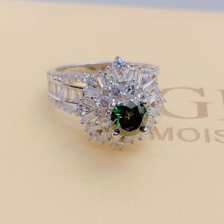 NHẪN HOA BẠC Ý XI BẠCH KIM GẮN KIM CƯƠNG MOISSANITE TẶNG KÈM KIỂM ĐỊNH QUỐC TẾ - THẮNG GIANG