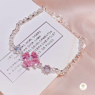 VÒNG TAY CỎ BỐN LÁ ĐÍNH ĐÁ PHONG THỦY BẠC TA CAO CẤP - THẮNG GIANG