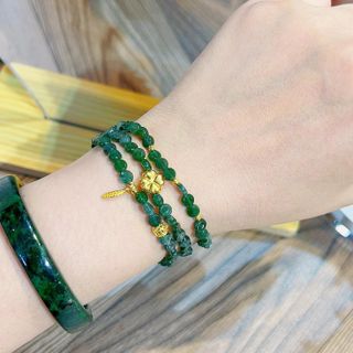 CHUỖI VÒNG TAY NGỌC LAM DẸT THIÊN NHIÊN PHỐI CHARM - THẮNG GIANG