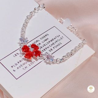 VÒNG TAY CỎ BỐN LÁ ĐÍNH ĐÁ PHONG THỦY BẠC TA CAO CẤP - THẮNG GIANG