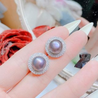 BÔNG TAI NGỌC TRAI NUÔI NƯỚC NGỌT THIÊN NHIÊN ĐÍNH FULL ĐÁ BẠC TA - THẮNG GIANG
