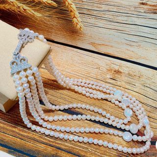 CHUỖI VÒNG CỔ BA TẦNG NGỌC TRAI NUÔI NƯỚC NGỌT THIÊN NHIÊN - THẮNG GIANG