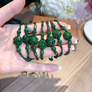 VÒNG TAY CỎ BỐN LÁ NGỌC CẨM THẠCH SƠN THỦY TẾT DÂY FREESIZE - THẮNG GIANG