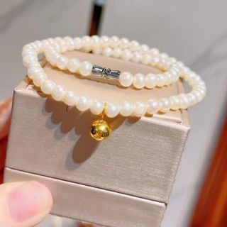 VÒNG CỔ NGỌC TRAI NHÍ THIÊN NHIÊN GẮN CHUÔNG VÀNG TÂY 10 KARA ( CÓ THẺ HÓA ĐƠN ) - THẮNG GIANG