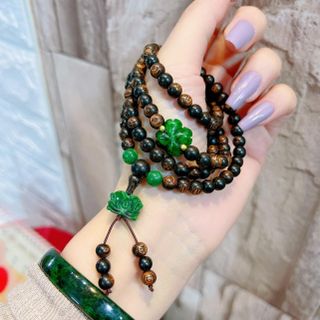 VÒNG TAY TRẦM HƯƠNG SÁNH CHÌM PHỐI CỎ BỐN LÁ SEN NGỌC CẨM THẠCH SƠN THỦY THIÊN NHIÊN - THẮNG GIANG