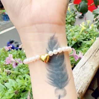 VÒNG TAY NGỌC TRAI NUÔI THIÊN NHIÊN PHỐI TRÁI TIM BẠC TA XI VÀNG 18KARA - FREESIZE - CÓ THẺ HÓA ĐƠN - THẮNG GIANG