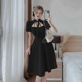 Đầm xòe nơ cổ hàng thiết kế sang trọng