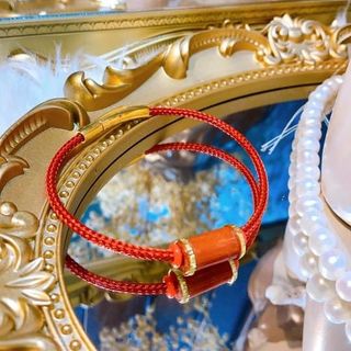 VÒNG TAY LU THỐNG NGỌC CẨM THẠCH HUYẾT THIÊN NHIÊN BỌC VÀNG TÂY 10 KARA - THẮNG GIANG